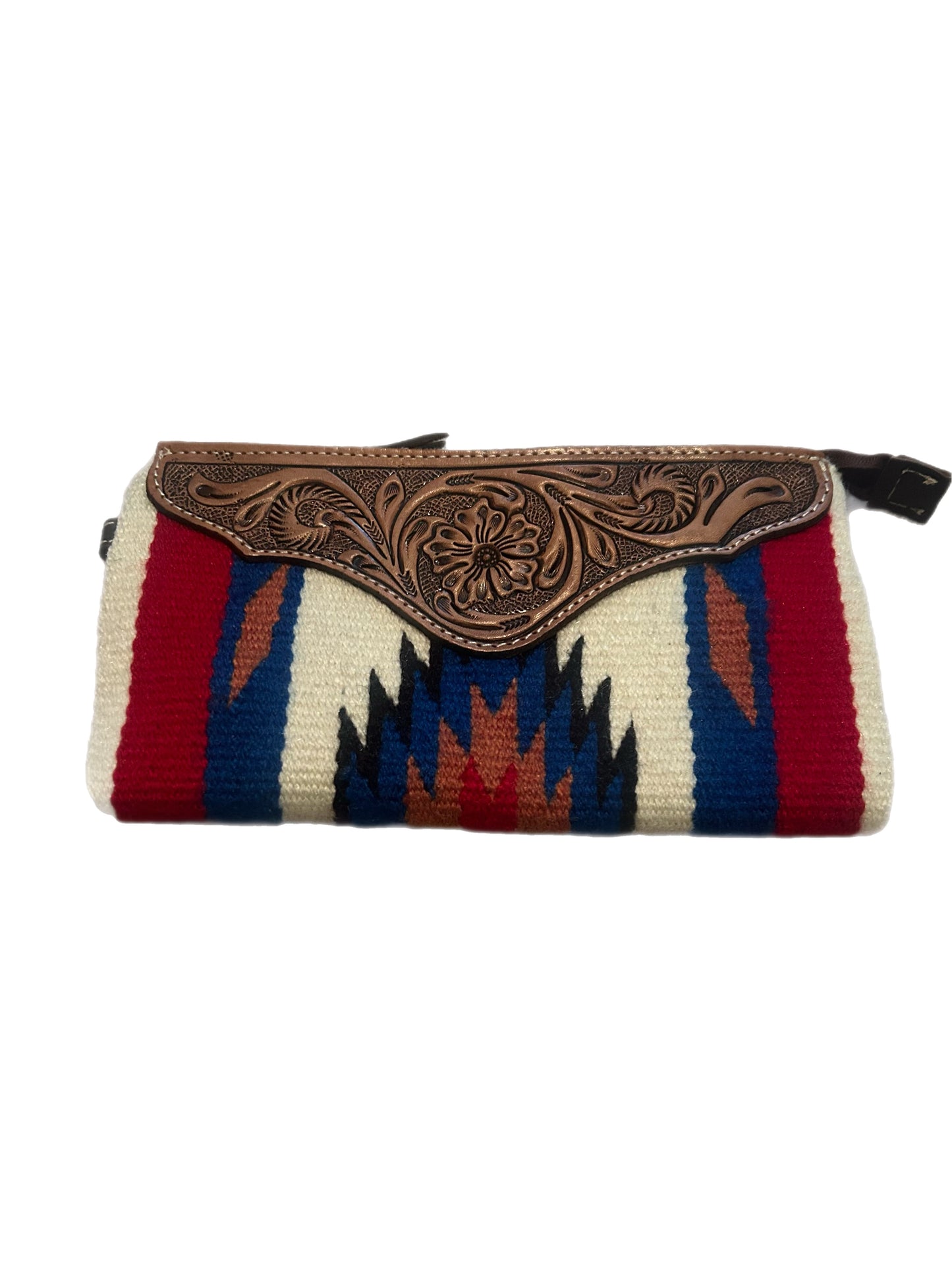 Western Aztec Fabric Tooled Leather Wristlet