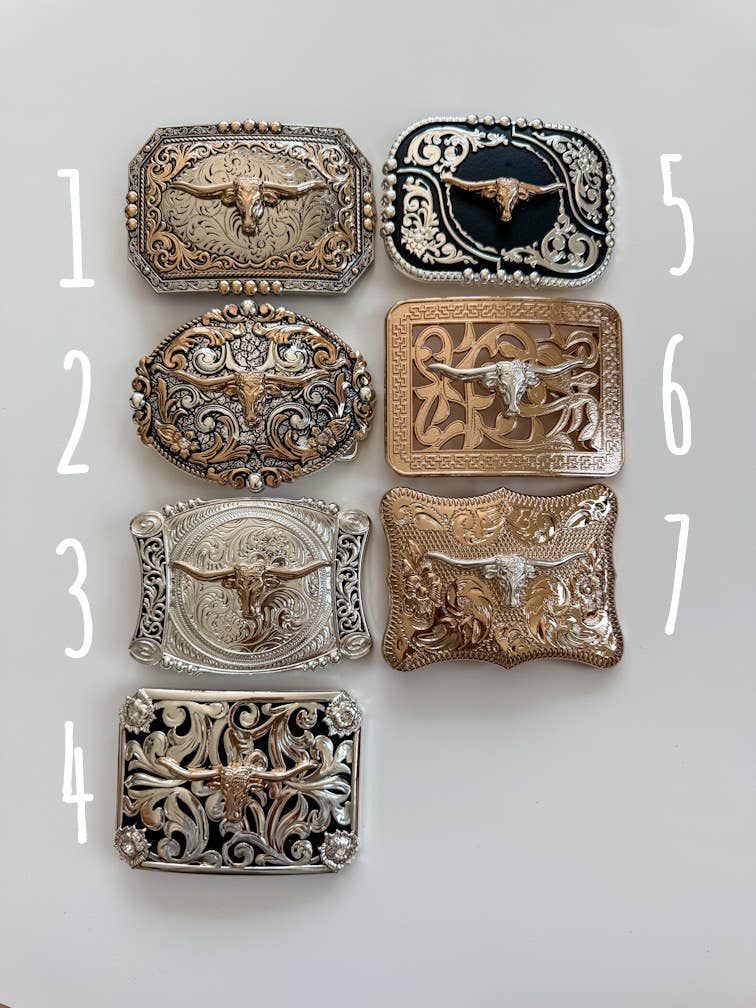 Western Longhorn Steer Belt Buckle – Antique Silver Finish 