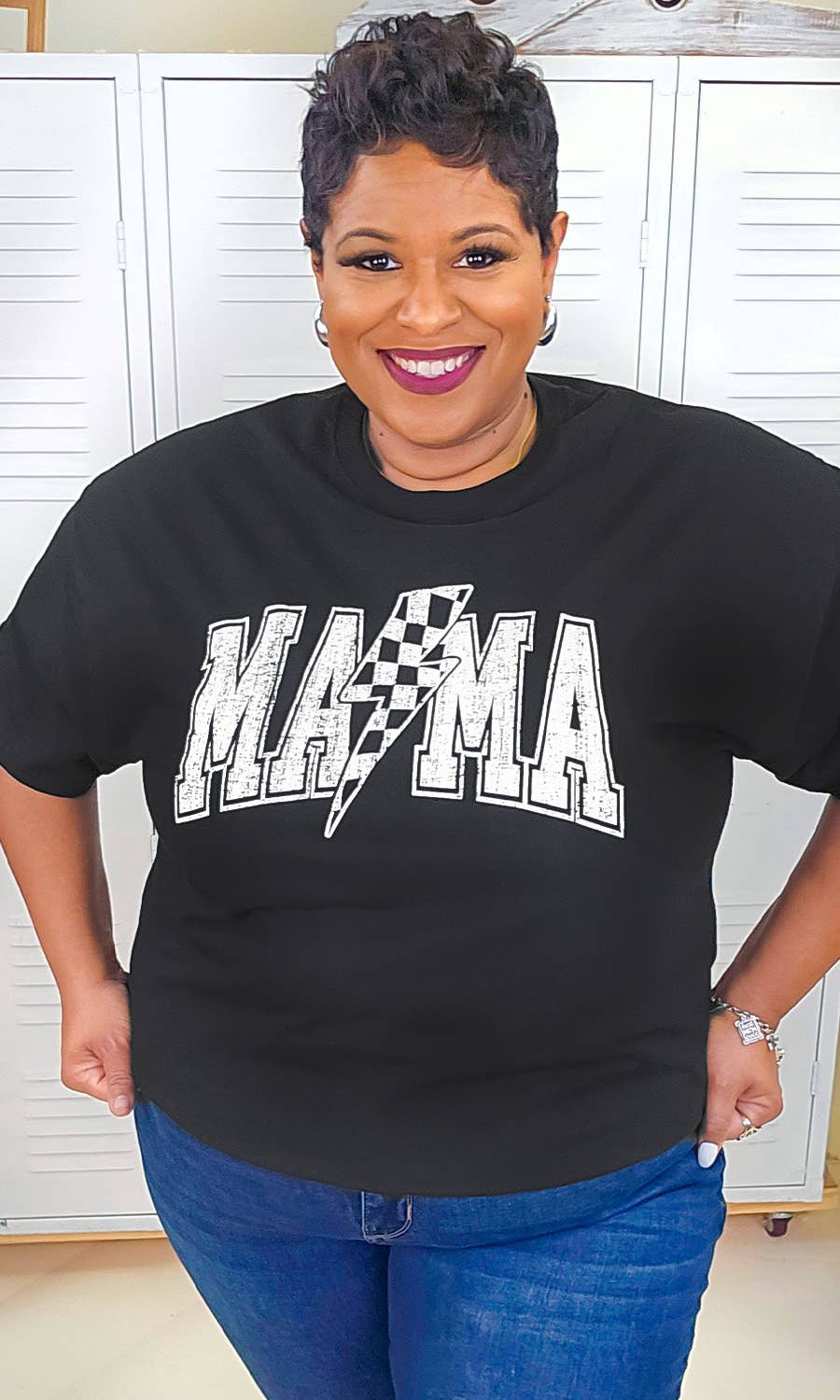 Checkerboard Lightning Bolt Mama Graphic Shirt