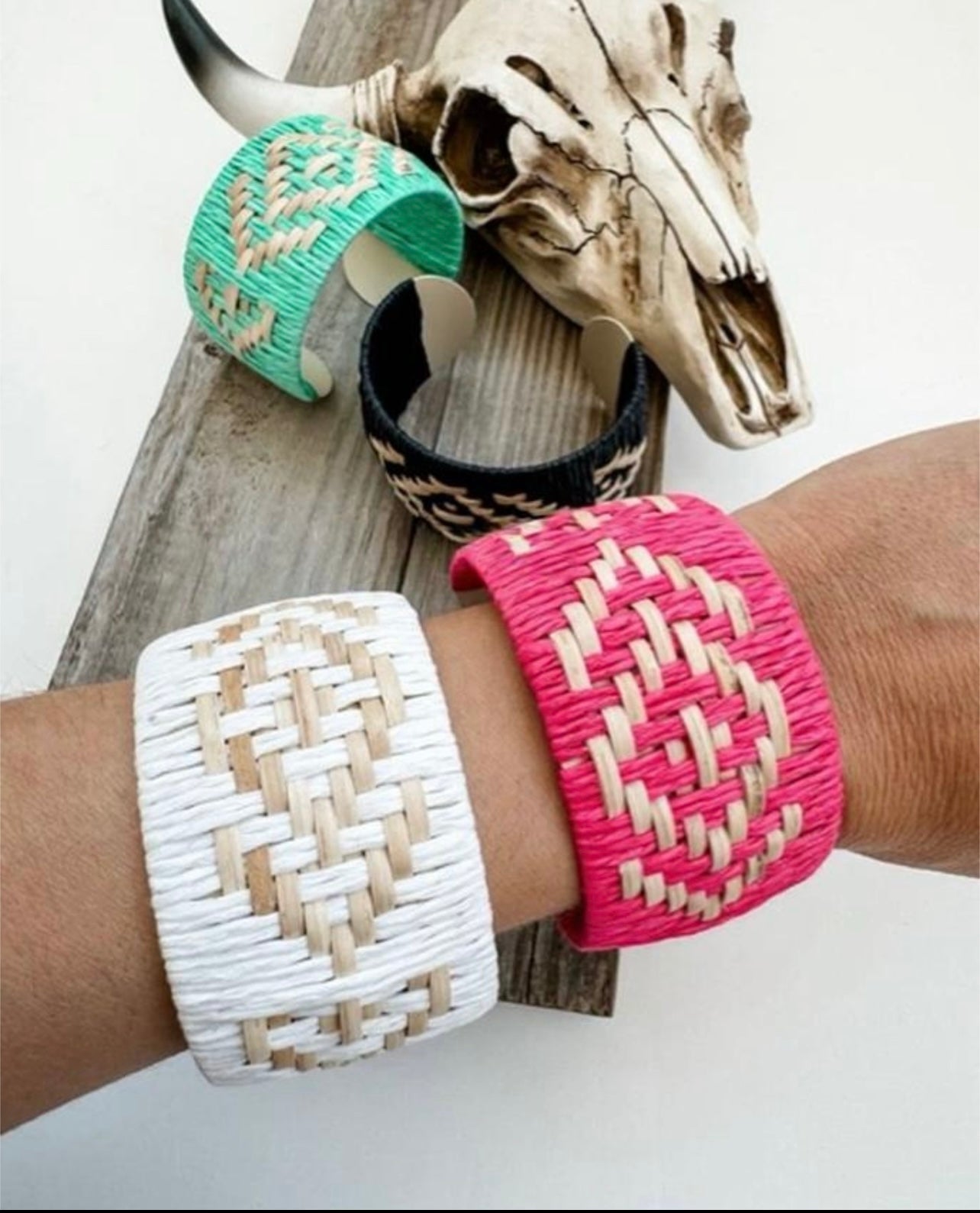 Western Aztec Pattern Raffia Cuff Bracelet