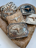 Western Longhorn Steer Belt Buckle – Antique Silver Finish 