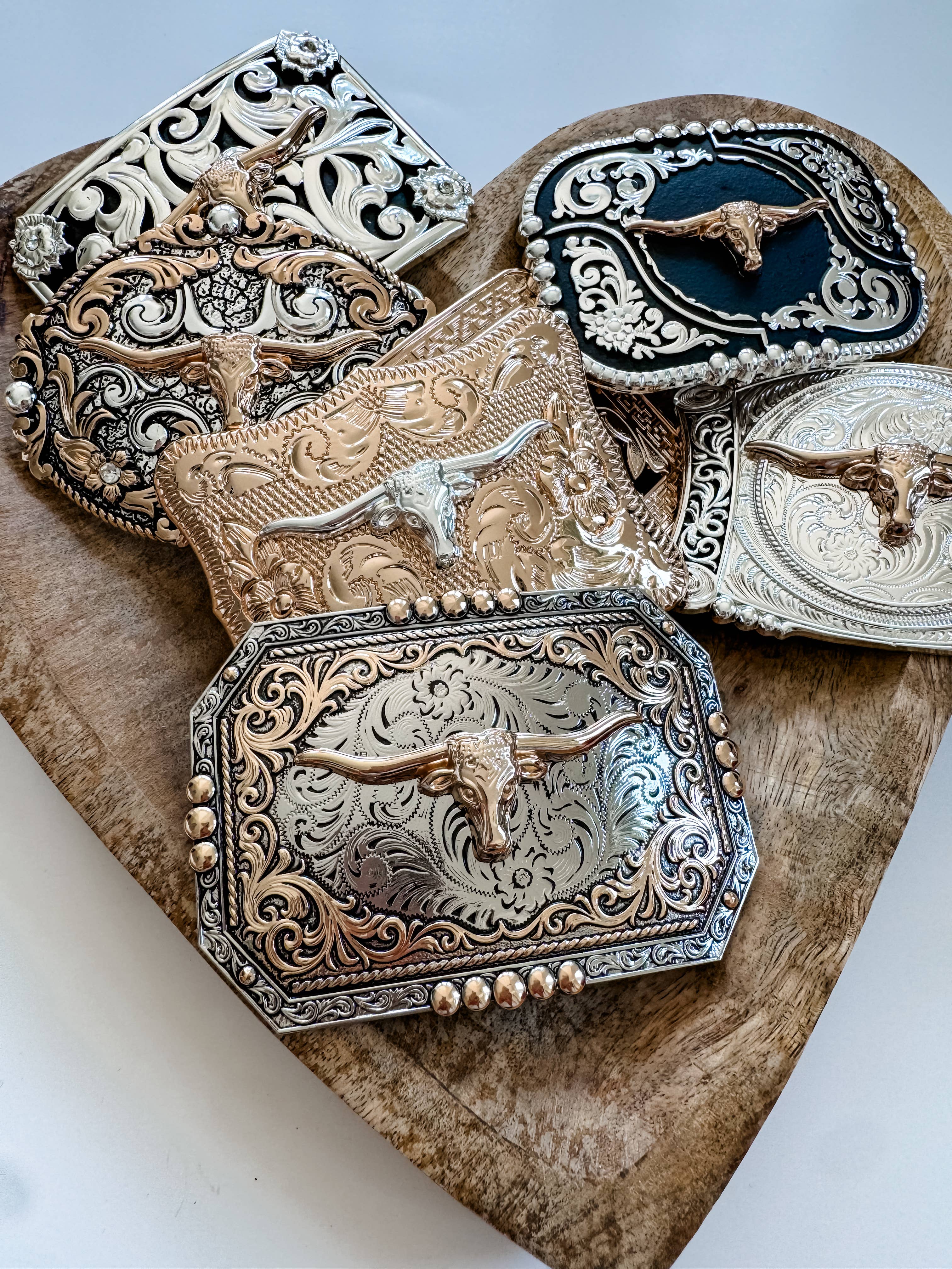 Western Longhorn Steer Belt Buckle – Antique Silver Finish 
