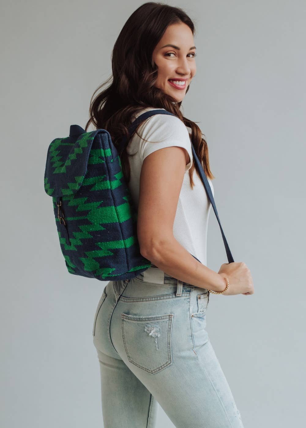 Navy & Green Aztec Backpack