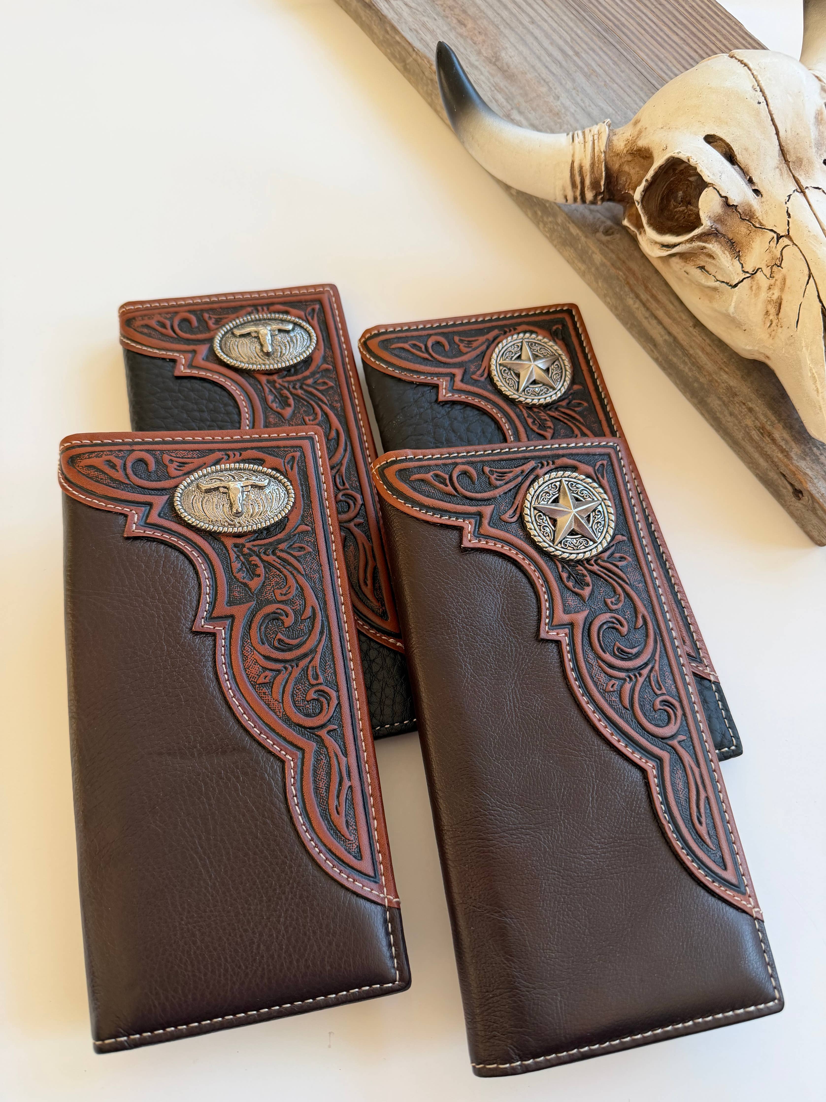 Genuine Tooled Leather Bi-Fold Wallet | Longhorn Star
