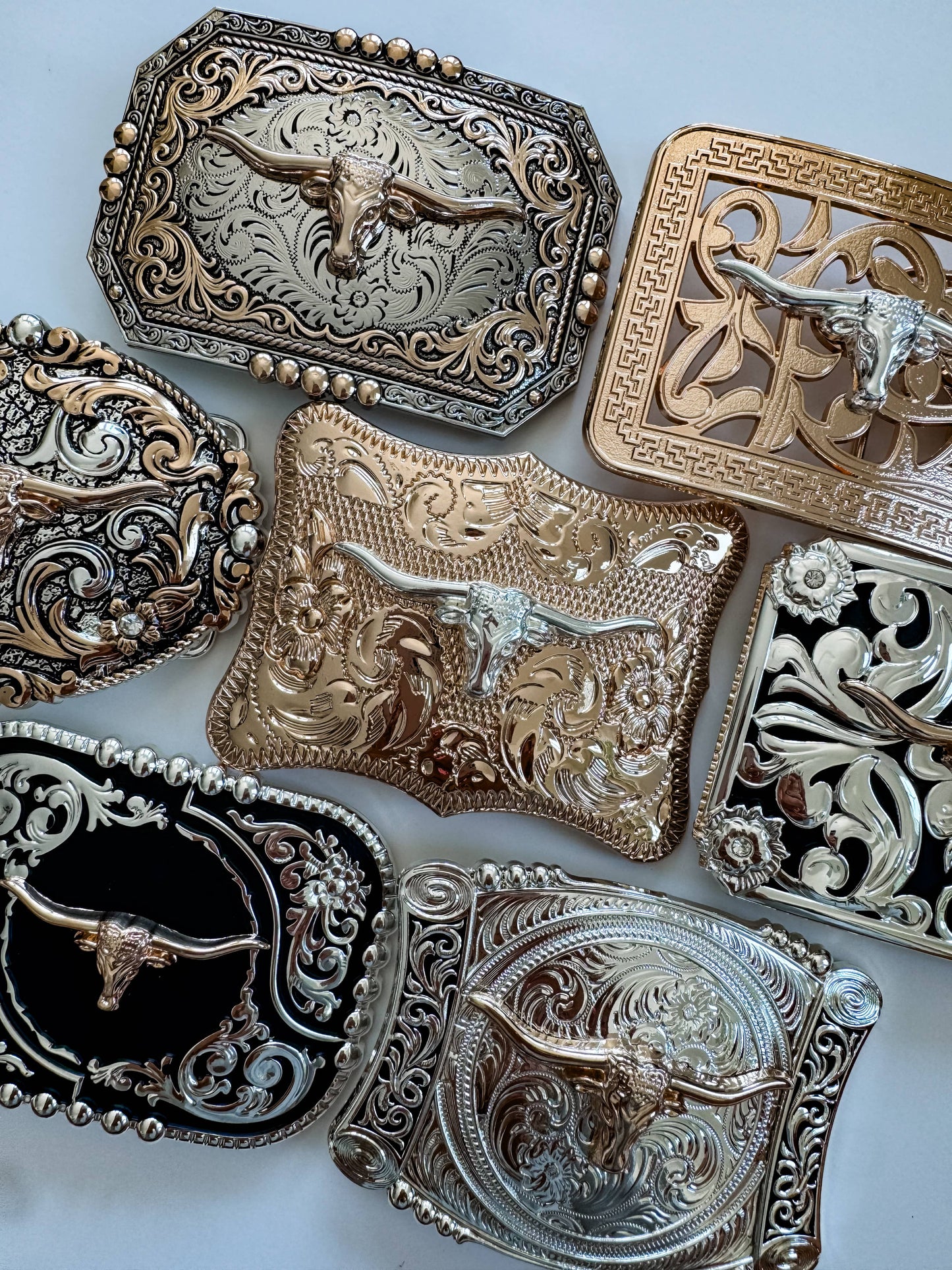 Western Longhorn Steer Belt Buckle – Antique Silver Finish 