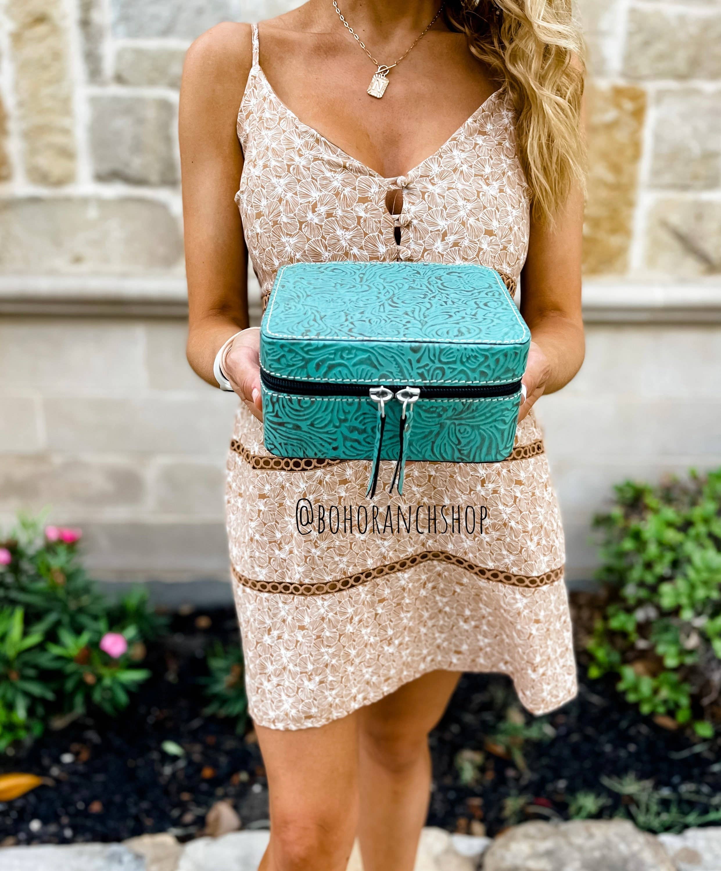 Western Cowhide Leather Jewelry Box - travel storage