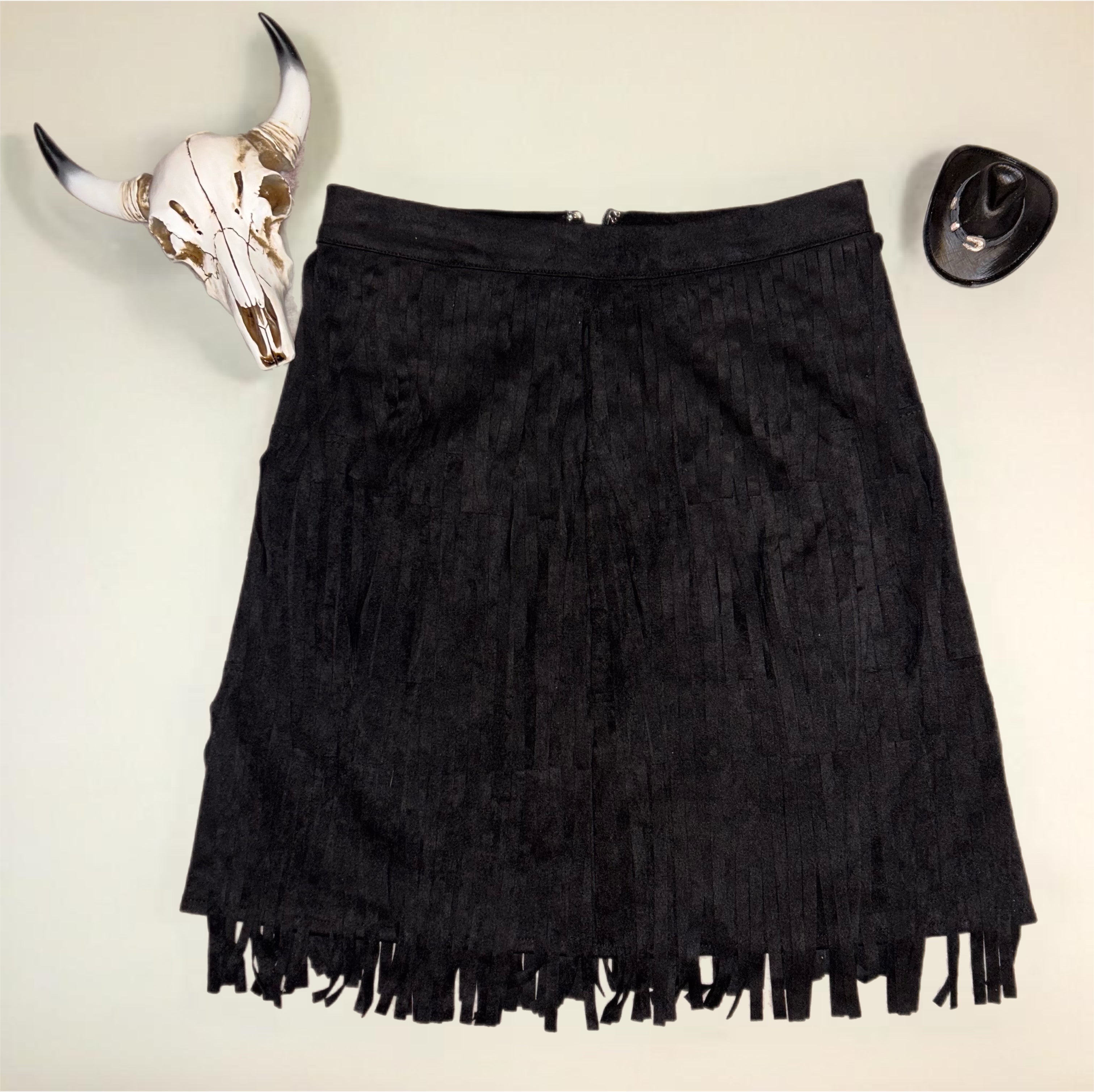 Black Suede Fringe Skirt
