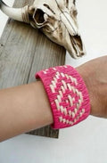 Western Aztec Pattern Raffia Cuff Bracelet