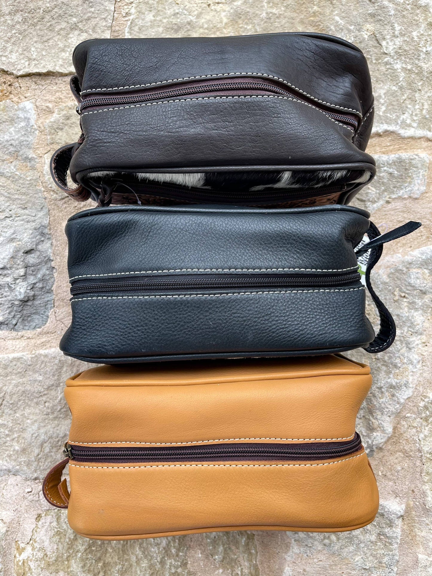 Cowhide | Tooled Leather Toiletry Makeup Shaving Travel Bag