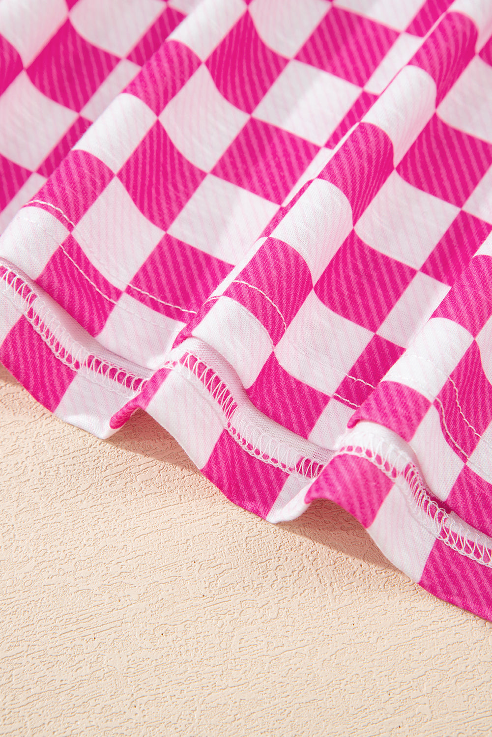 Pink Checkerboard T Shirt and High Waist Skorts 2 Piece Outfit