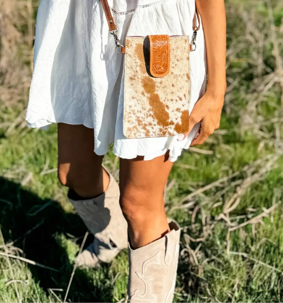 HAYDEE PHONE CROSSBODY mobile Western Tooled Leather Cowhide