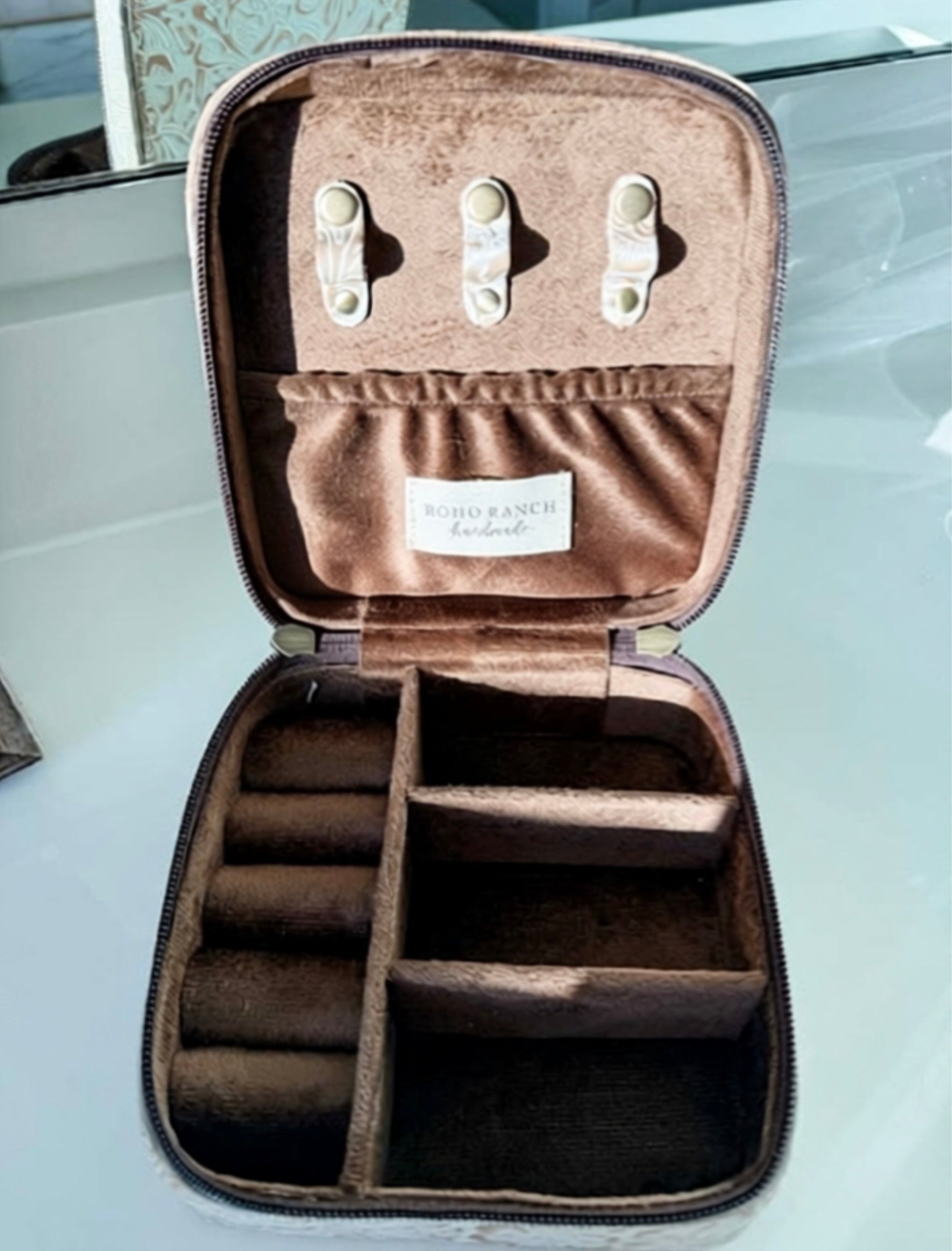 Western Hand Tooled Leather Jewelry Box - travel storage 