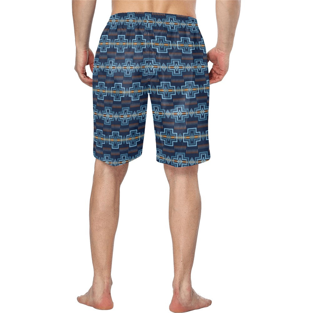 Navy Aztec Men's Western Swim Trunk Shorts