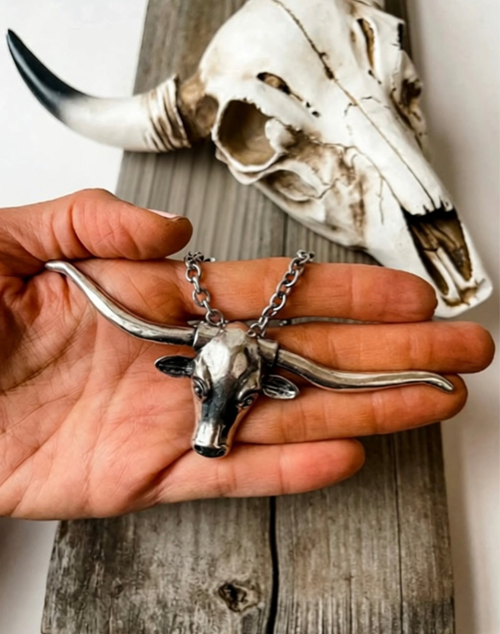 Large Longhorn Pendant Steer Western Necklace
