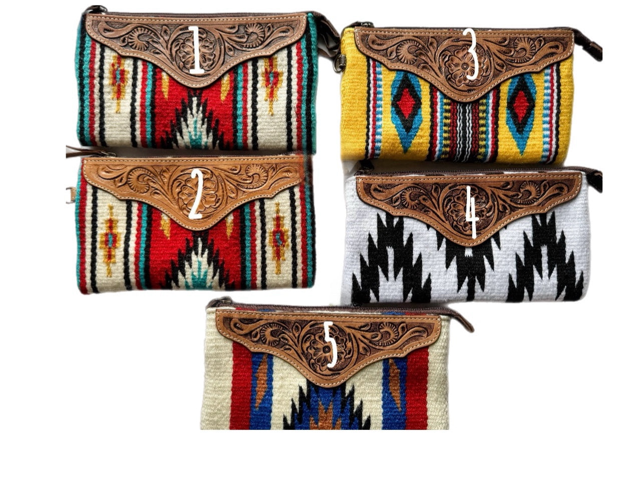 Western Aztec Fabric Tooled Leather Wristlet