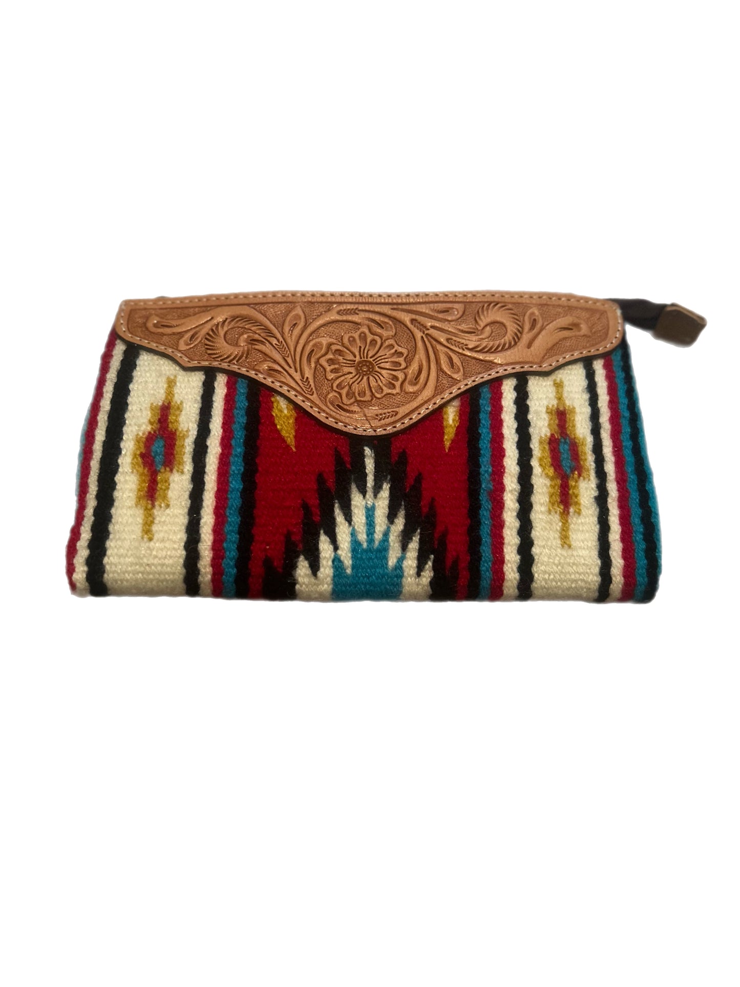 Western Aztec Fabric Tooled Leather Wristlet