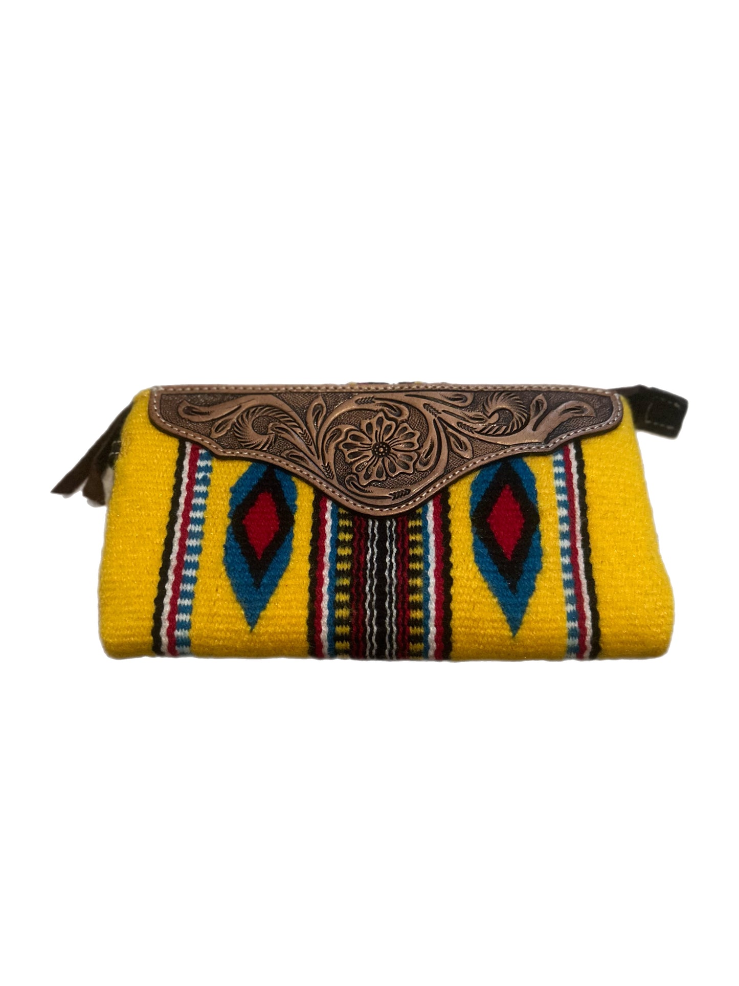 Western Aztec Fabric Tooled Leather Wristlet