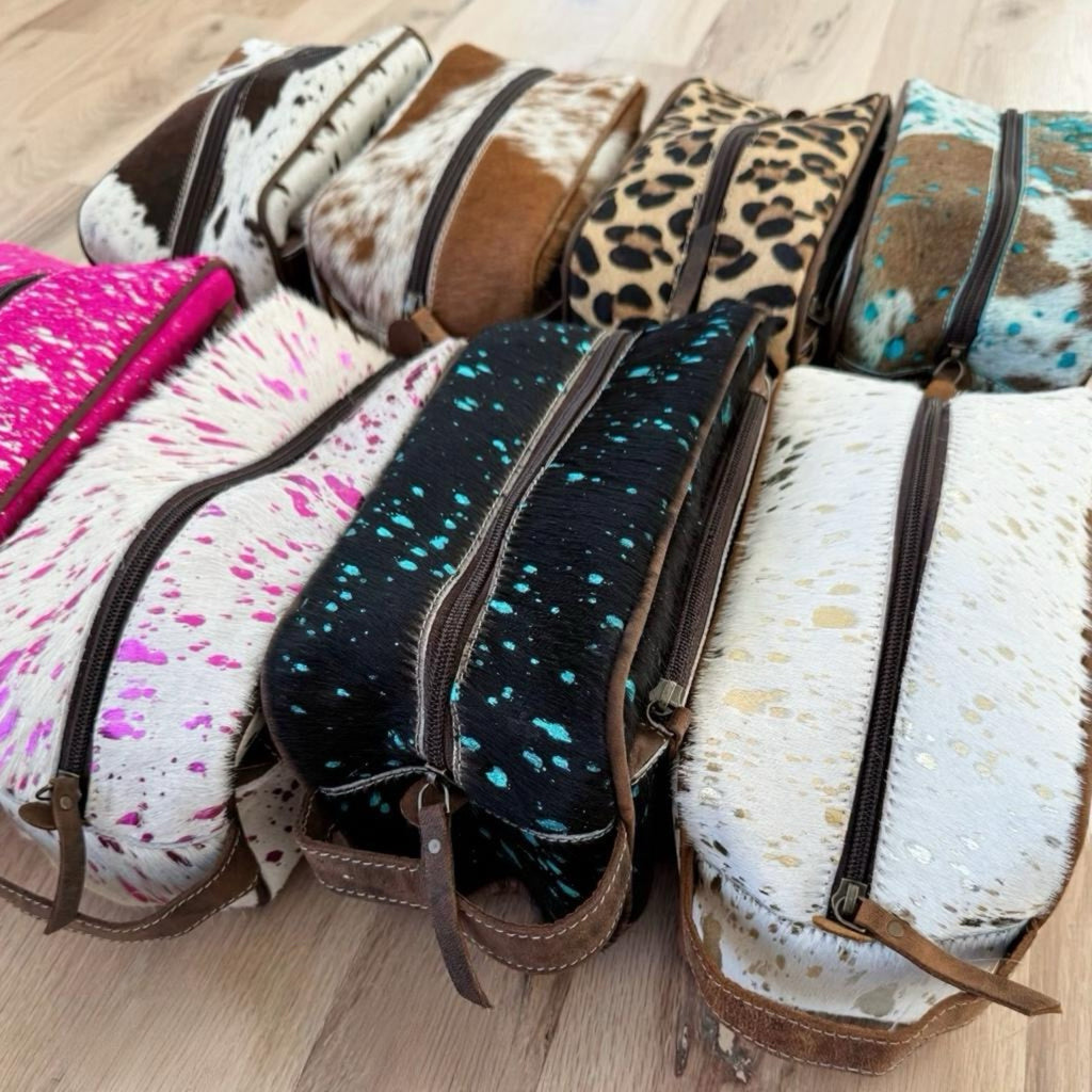 Cowhide | Western Toiletry Makeup Shaving Travel Bag