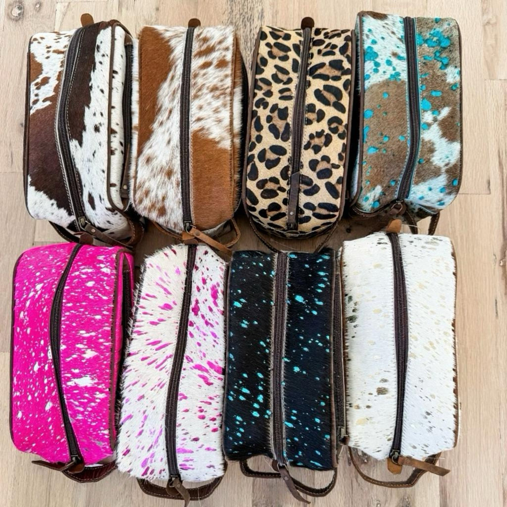 Cowhide | Western Toiletry Makeup Shaving Travel Bag