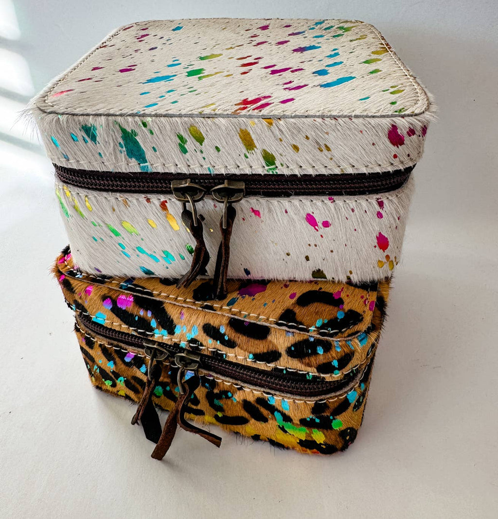Western Cowhide Leather Jewelry Box - travel storage