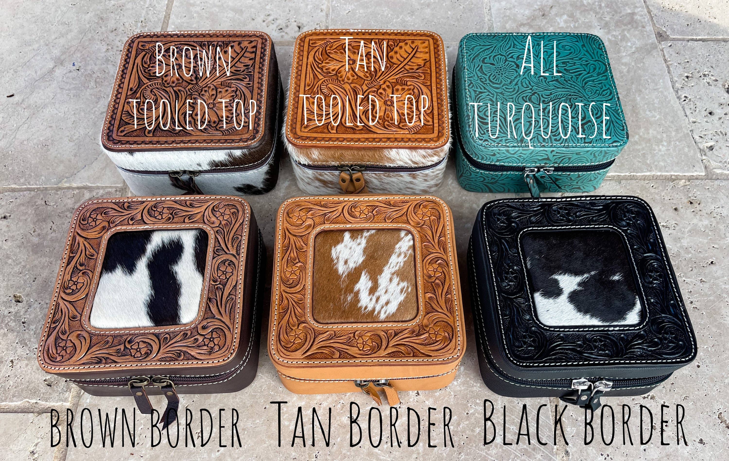 Western Cowhide Leather Jewelry Box - travel storage