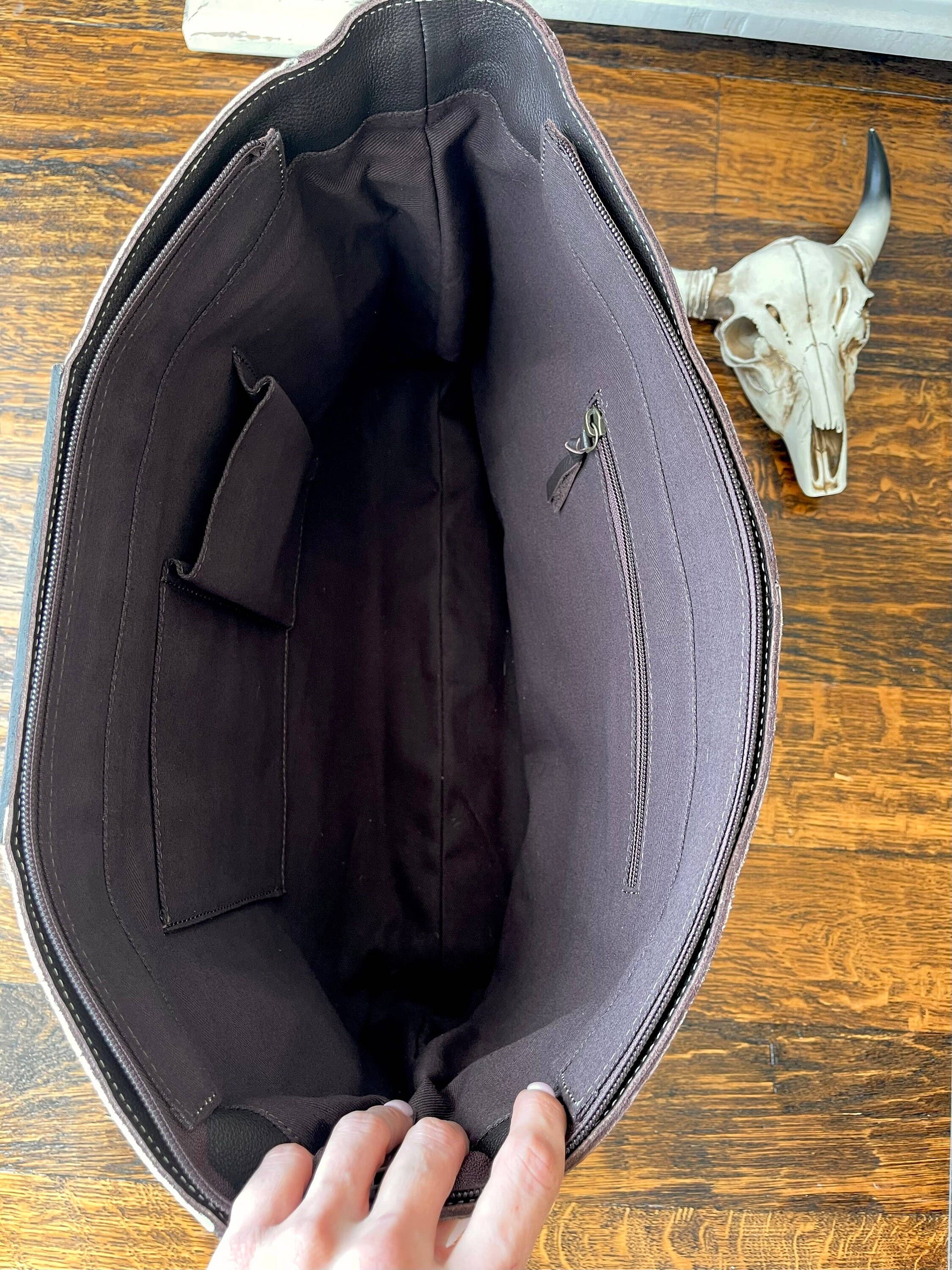 Hand Tooled Leather Cowhide Western Purse Tote Work Bag