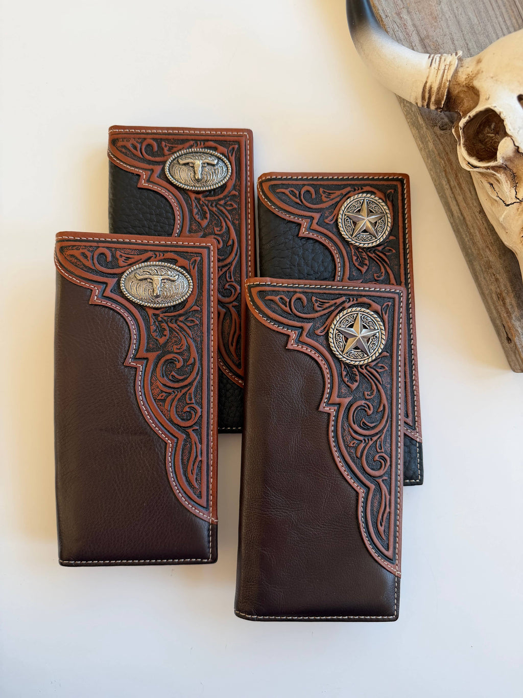 Genuine Tooled Leather Bi-Fold Wallet | Longhorn Star