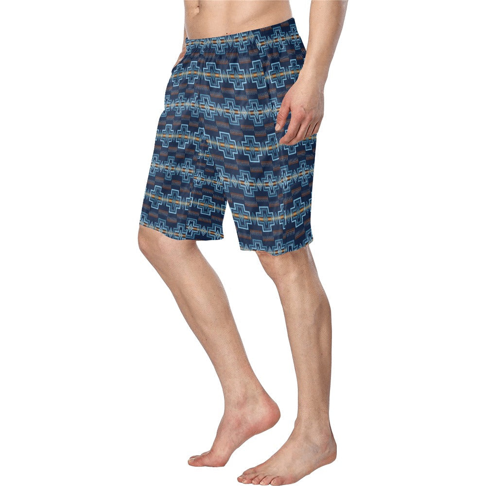 Navy Aztec Men's Western Swim Trunk Shorts