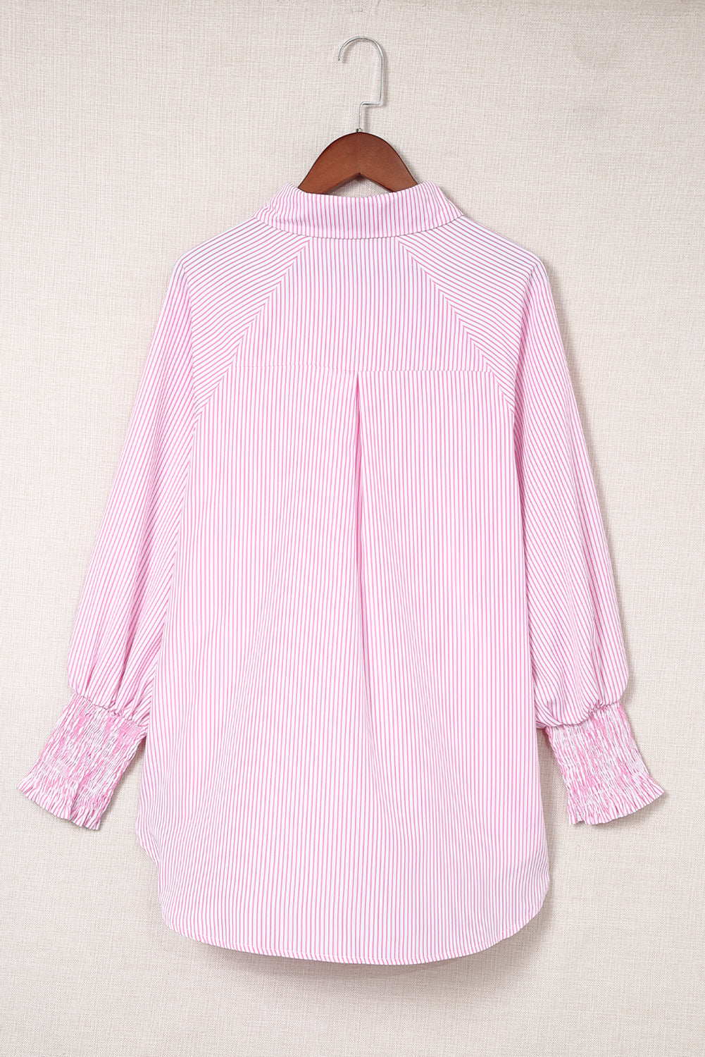 Sky Blue Smocked Cuffed Striped Boyfriend Shirt with Pocket