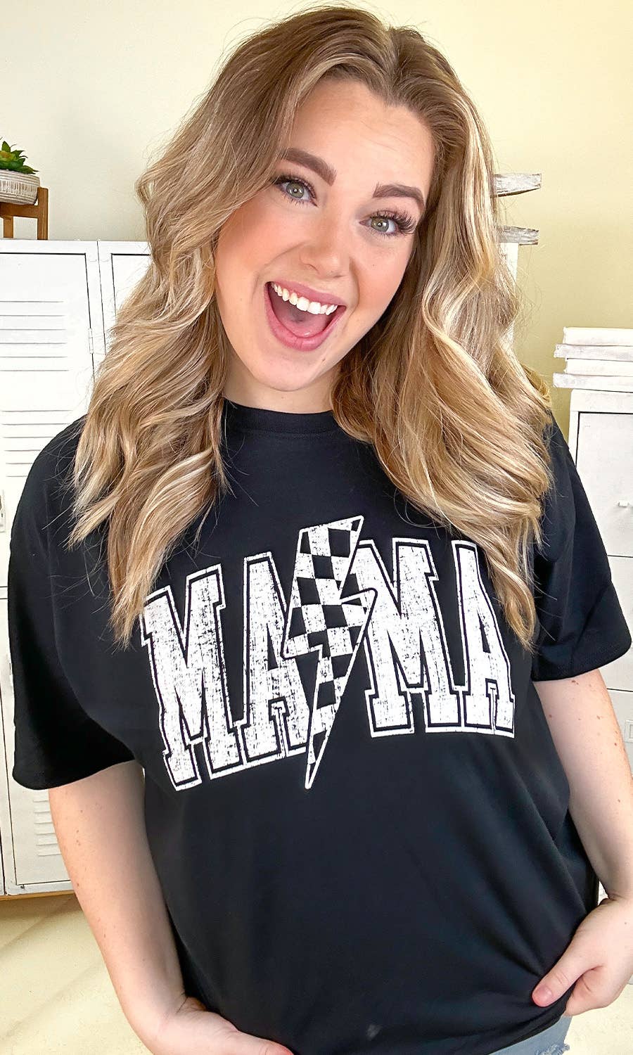 Checkerboard Lightning Bolt Mama Graphic Shirt