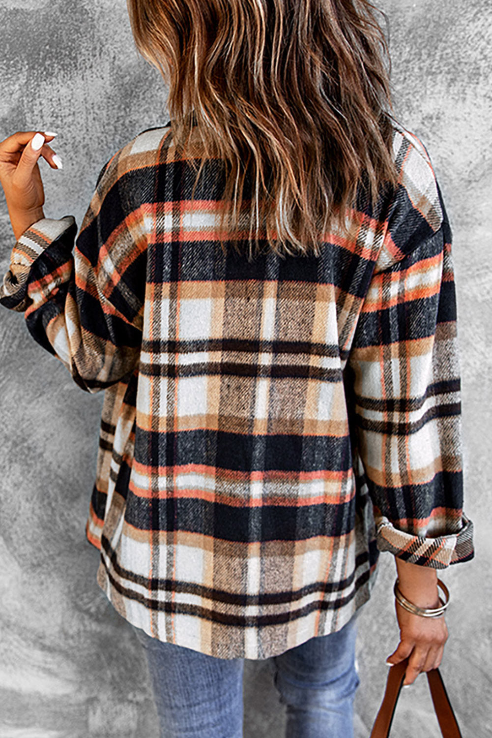 Fiery Red Geometric Plaid Print Pocketed Shacket