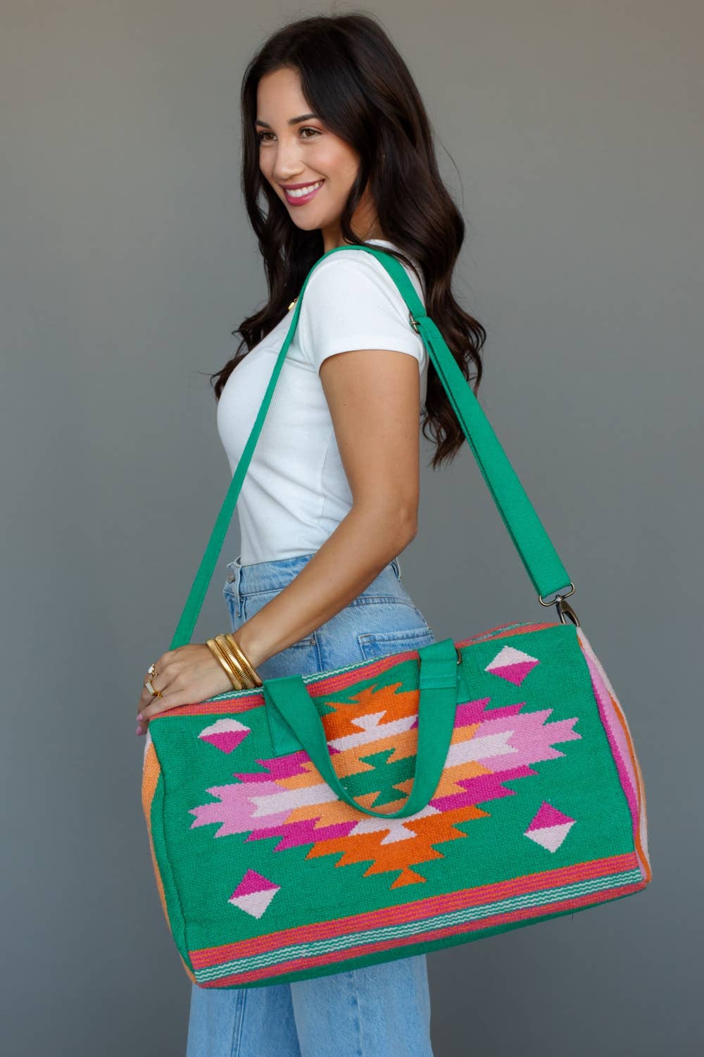 Green, Pink & Orange Western Duffel