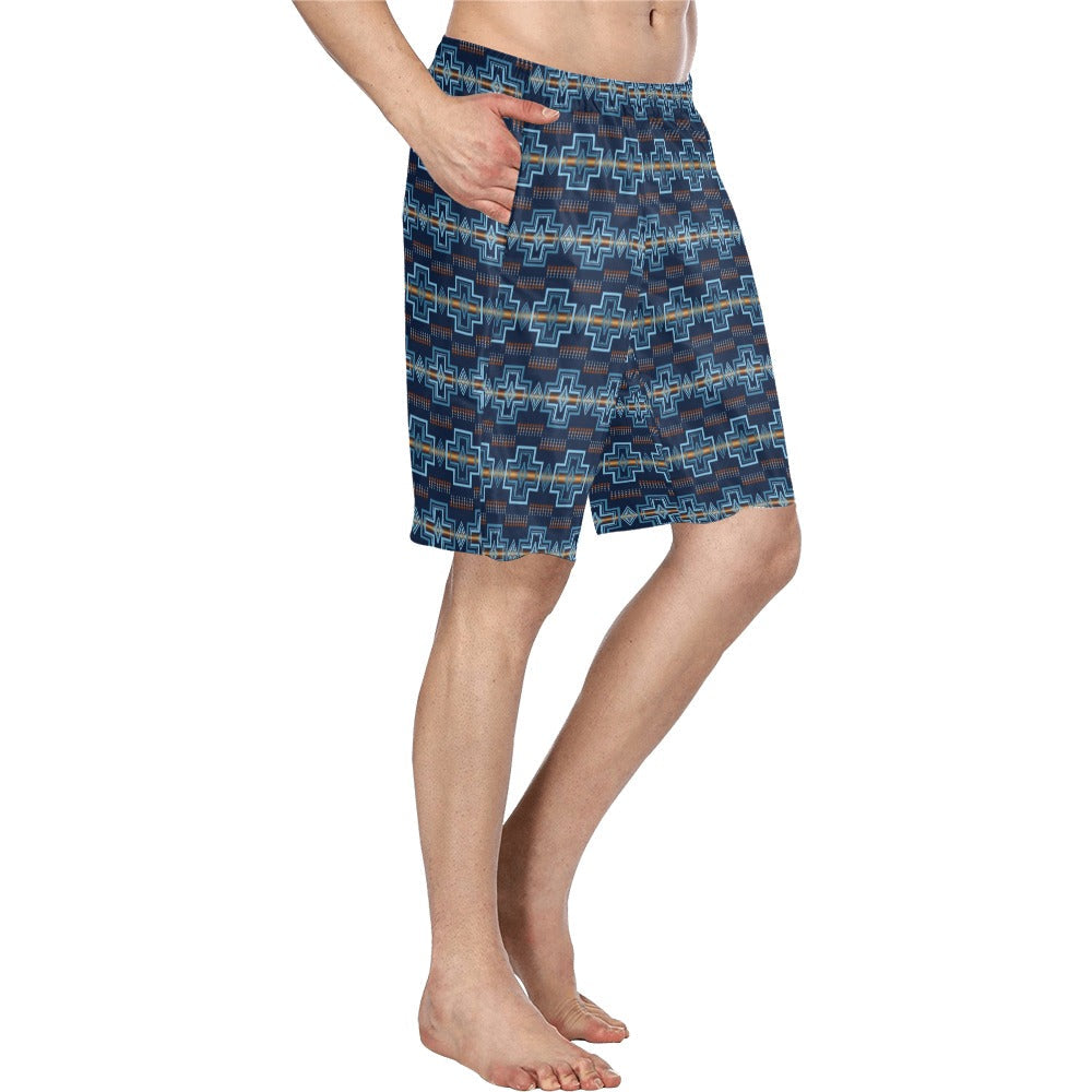 Navy Aztec Men's Western Swim Trunk Shorts